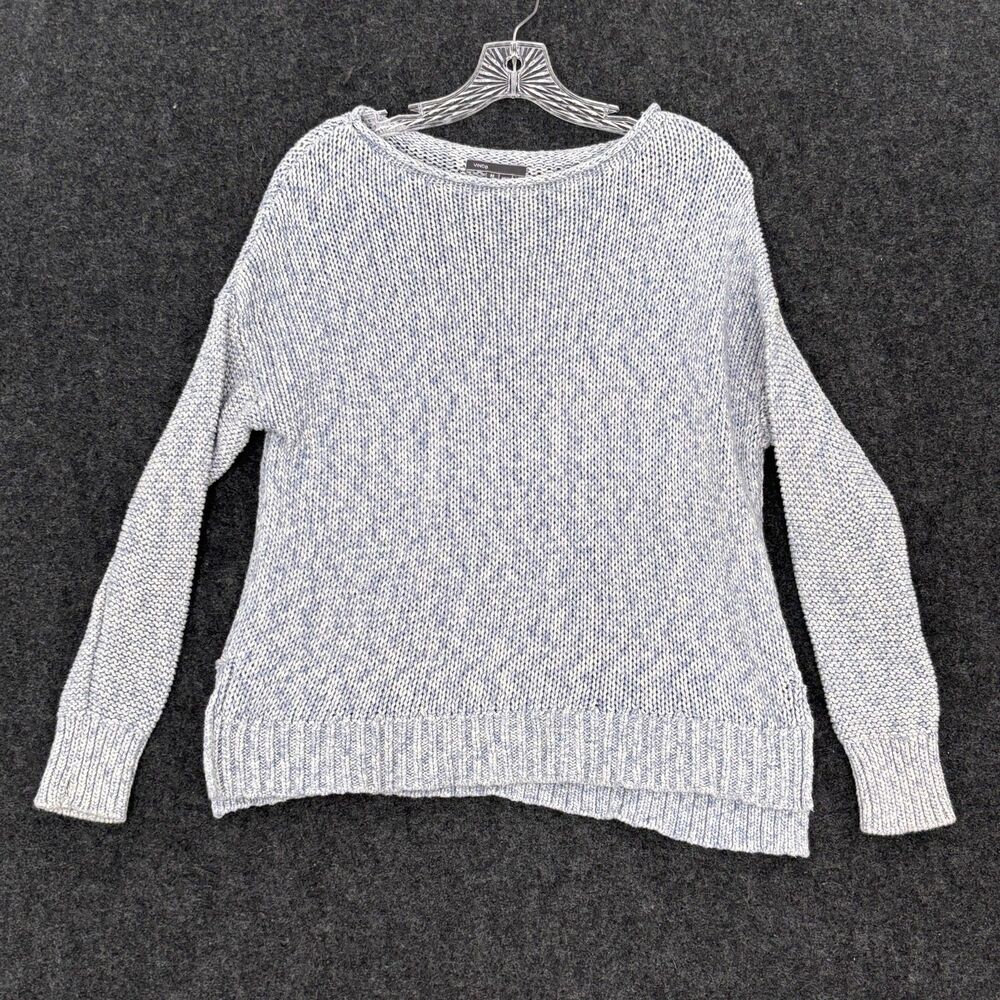 Vince Essential Sweater Women's Medium Blue White Marled Knit Cotton Pullover